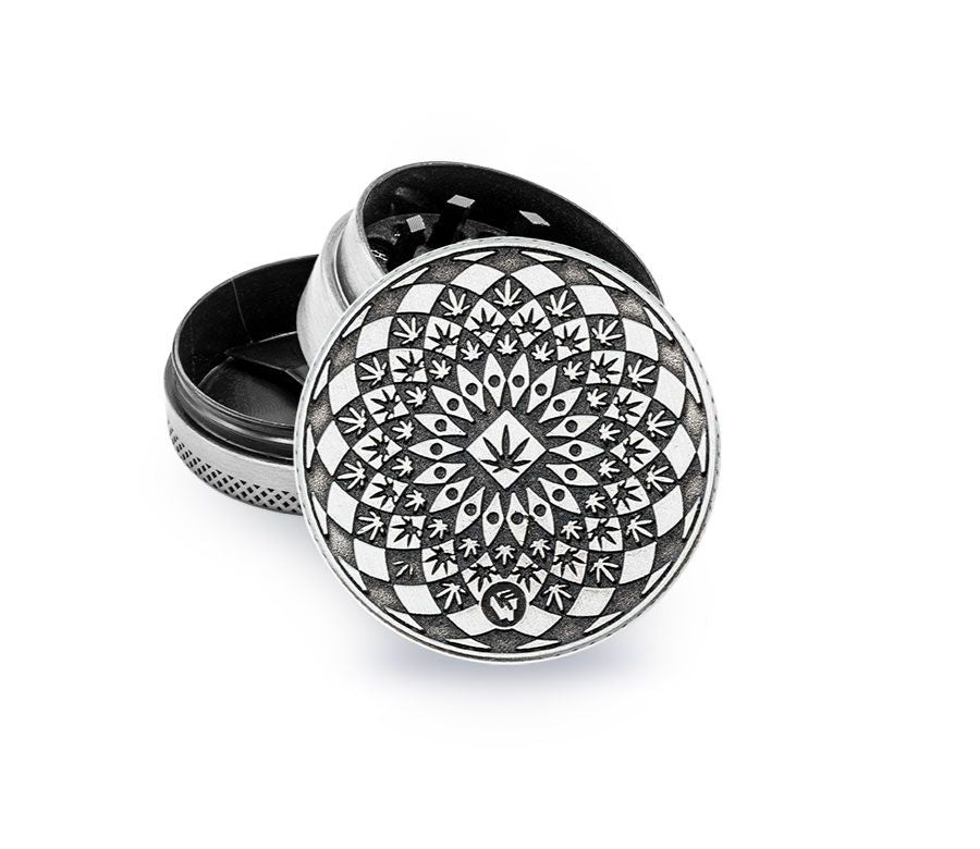 FireFlow - Metal Grinder 4cm 3P - Silver - Leaf Pattern (6 Stk.)