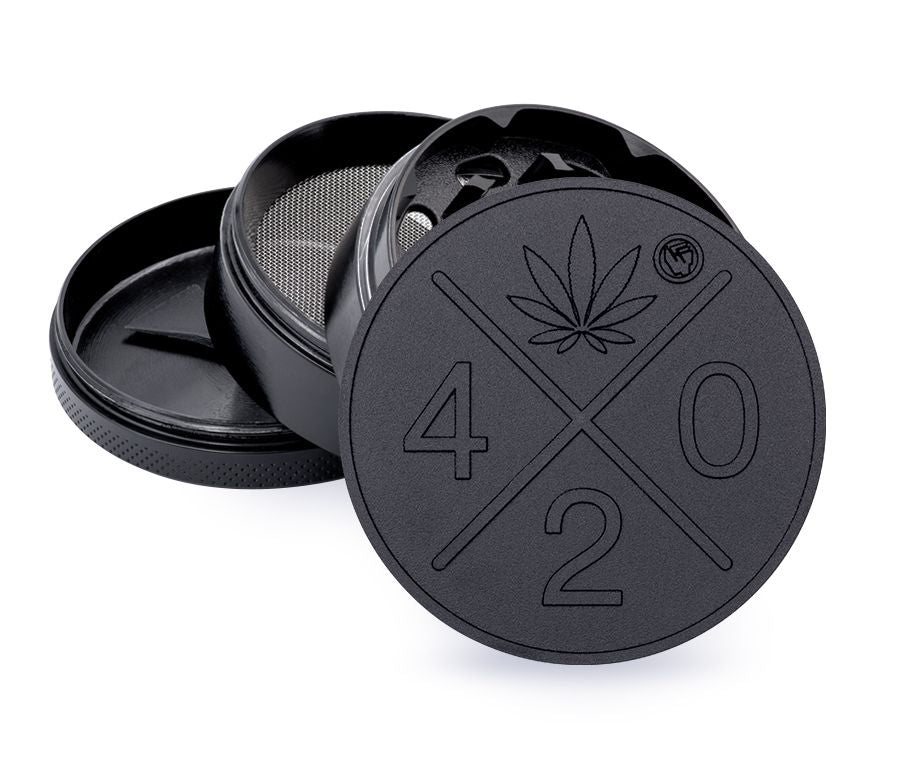FireFlow - Metal Grinder 6cm 4P - Black - 420 Logo  (4 Stk.)
