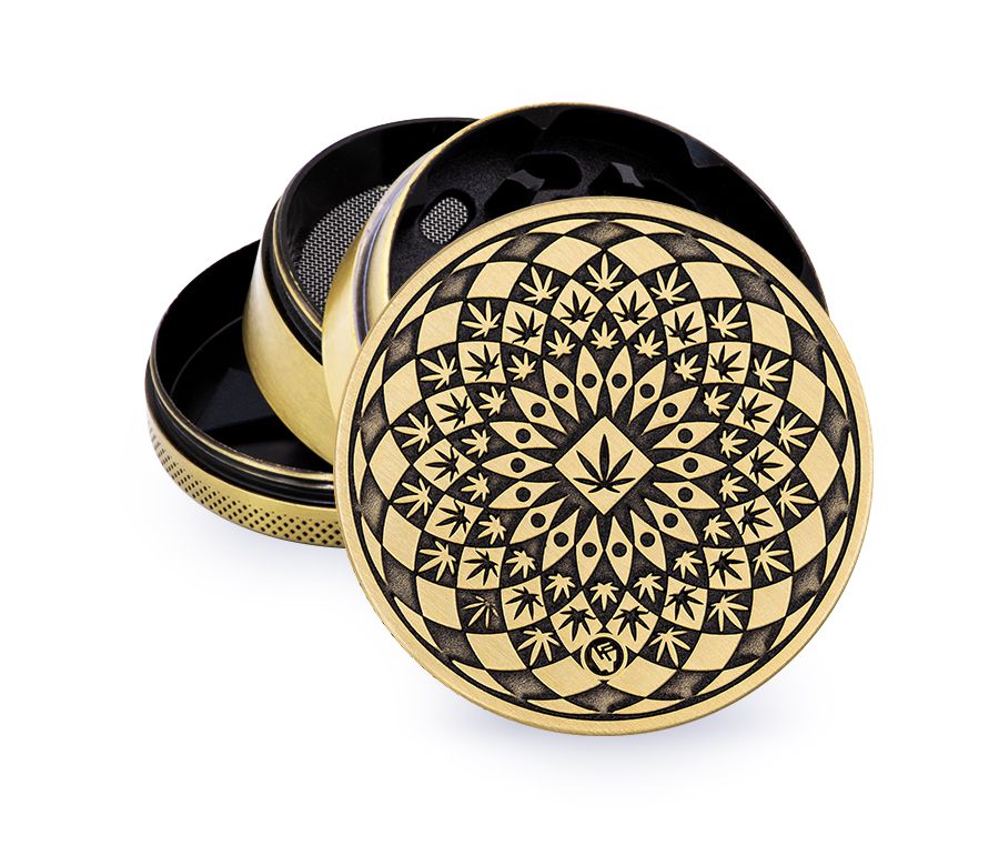 FireFlow - Metal Grinder 6cm 4P - Gold - Leaf Pattern (4 Stk.)