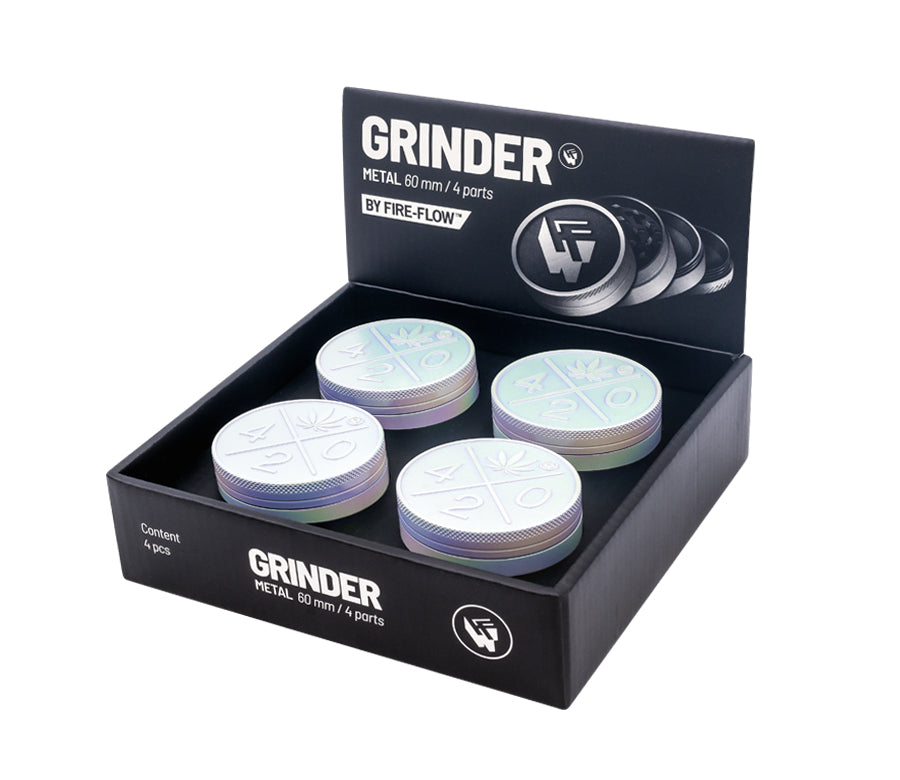 FireFlow - Metal Grinder 6cm 4P - Icy Pearl - 420 Logo (4 Stk.)