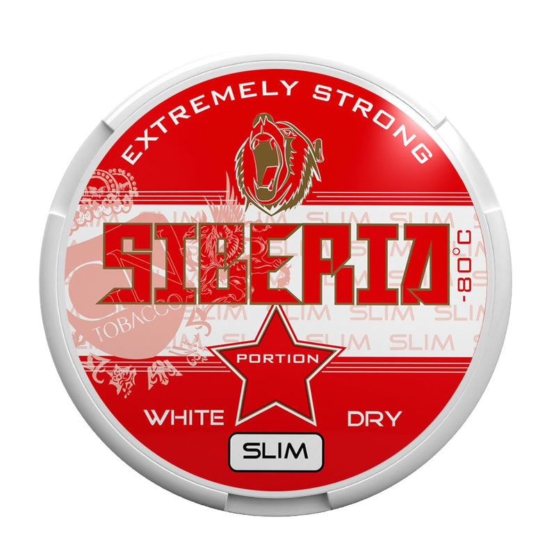 Siberia Extremely Strong White Dry Slim Snus Dose auf weißem Hintergrund
