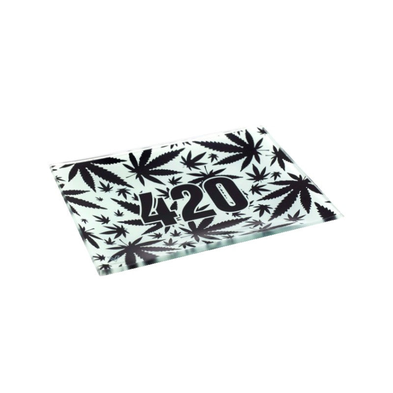 Glass Rolling Tray - 420 B&W (16cm x 12cm)