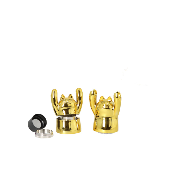 Grinder 4-teilig Metall Gold Katze mit Handyhalterung, Ø 45mm